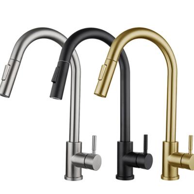 China Custom Wholesale Electric Faucets Factory Household Chrome Plated / Brushed Gold / Black Stainless Steel Kitchen Hot And Cold Pull Out Faucet for sale