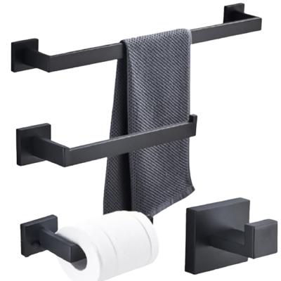 China Heater Matte Black 304 Stainless Steel Wall Mounted Bathroom Accessories Set Hardware Accessories Bathroom Towel Rack for sale