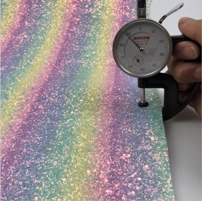 China Anti-rust Factory Sale Rainbow Glitter Fabric and Vinyl PU Glitter Shiny Synthetic Leather for sale