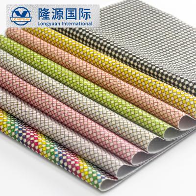 China Multicolor rhombic PU base waterproof woven fabric transfer rhombic film be glittered by glitter powder, used for baby shoes material for sale