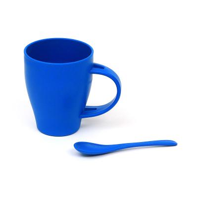 China Wheat Straw Plastic Biodegradable Tea Mug Disposable Cup With Spoon Wheat Straw Mug With Handle For Promotional Gifts for sale