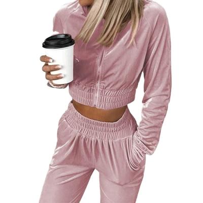 China Fashion Breathable Zipper Crop Hoodie Short Spring Tracksuit Tracksuit Women 2 Pieces Letter Print Set for sale