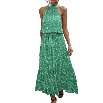 China Breathable Ladies Fashion Elegant Sleeveless Vacation Beach Neck Top Long Chiffon Skirt Women Dress Summer for sale