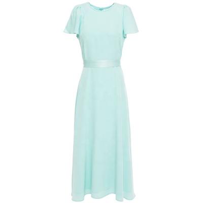 China Women's Fashion Breathable Short Sleeve Stain Elegant Round Neck Long Dress Women's Dress Summer for sale