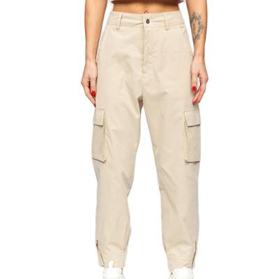 China Breathable 2022 Spring High-Waist Zip And Button Fastening Cargo Pants Womens With Pockets for sale