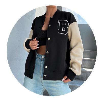 China Breathable Multicolor Button Spring Sleeve Letter Embroidery Women Baseball Quilted Bomber Jacket Long for sale