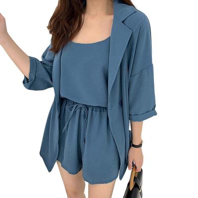 China Breathable Pure Color Causal Outdoor Stylish Drawstring Loose Custom Made 2 Piece Set Of Shirts Women Shorts for sale