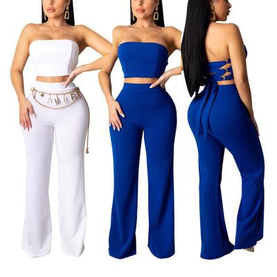 China 2022 Women Breathable Backless Strapless Matching Tracksuit Two Pieces Of Pants Set for sale