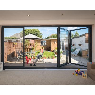 China Wholesale Sound Insulation Aluminum Patio Glass Double Folding Door With Exterior Horizontal Accordion Bifold Doors for sale