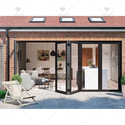 China Customized Sound Insulation Accordion Bi Folding Doors With Exterior Aluminum Glass Bifold Patio Sliding Door for sale