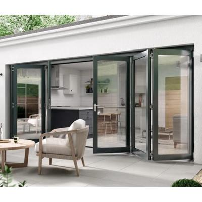 China Commercial Residential USA Lowes Sound Insulation Bi Folding Glass Aluminum Accordion Sliding Exterior Door With Locks for sale