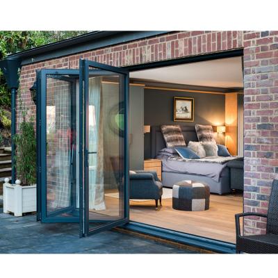 China Hot Selling Sound Insulation Exterior Insulated Double Low-E Insulated Bi Fold Glass Door With Accordion Folding Aluminum Doors for sale