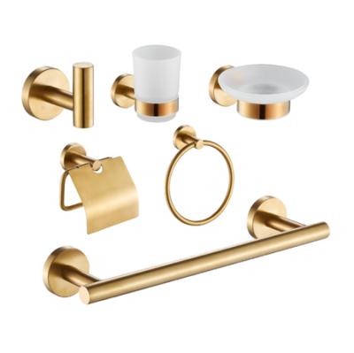 China Elegant Luxury Gold Brushed Robe Hook Paper Holder Towel Rail Bathroom Accessories Set for sale