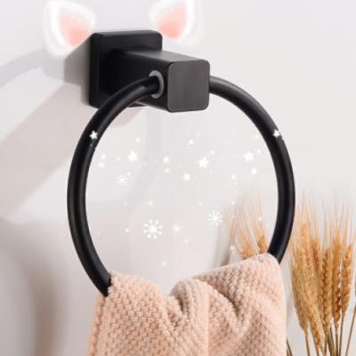 China Modern Hot Sale New Design Space Aluminum Black Round Towel Ring for sale