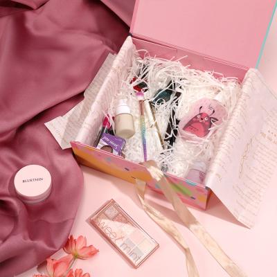 China Custom Printing Pink Hair Wig Box Book Shape Subscription Eyelash Cosmetics Gift Box for sale