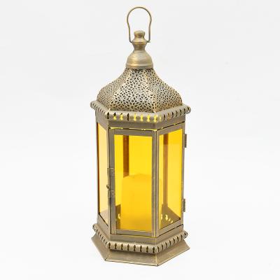 China Home Decoration Vintage Gold With Handles Night Wedding Decoration Luxury Moroccan Floor Hanging Lantern for sale