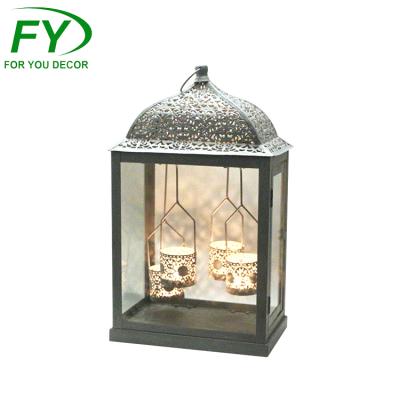 China New Design Home Decoration Gift Hanging Outdoor Wedding Decoration Cast Iron Garden Candle Lantern for sale