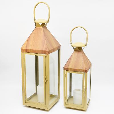 China Home Decoration Newly Designed Rural Thermal Transfer Style Metal Lantern 2 Size Hanging Candle Lantern for sale