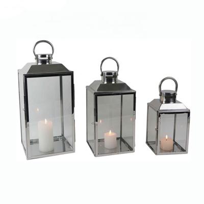 China Shiny Iron 3 Color Garden Sconce Silver Lantern Outdoor Home Decoration Set With Stainless Steel Handle for sale