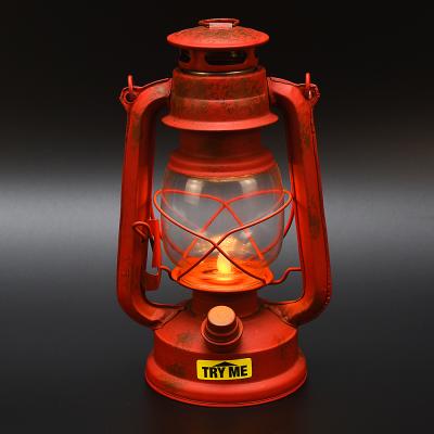 China Outdoor Wholesale Flickering Flame Hurricane Battery Operated Vintage Led Lantern Retro Lantern Red LED Outdoor Hanging Lantern for sale