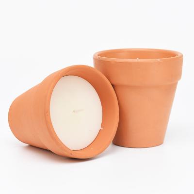 China Bulk ECO-frendly Citronella Matte Ceramic Candle Jars Customizable Terracotta Packaging Jar with Lids for Candle Container for sale