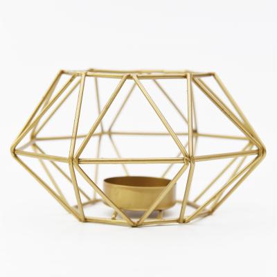 China Gold color metal home decoration guaranteed unique luxury iron tealight wedding geometric candle holder quality gold color for sale