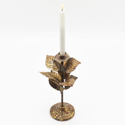 China New Design Church Holiday Vintage Home Decoration Vintage Stand Leaf Column Gold Candle Holder for sale