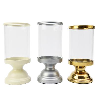 China Home Decoration Stainless Steel High Quality Wedding Gold Glass Tube Pillar Tall Candle Holder for sale