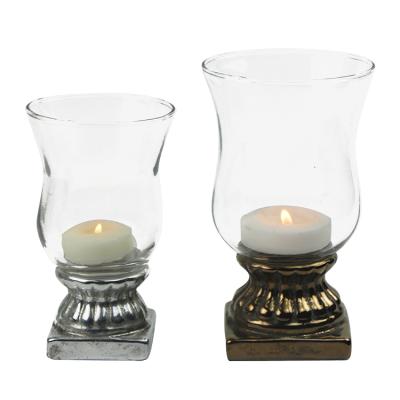 China Home decoration glass candle holder with sandstone base for home decoration, table candle holder for garden, furniture for sale