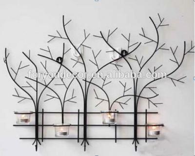 China ECO-frendly Tree Design Wall and Wedding Indoor Metal Candle Holder with 4pcs Clear Glass Cup CH-31719 for sale