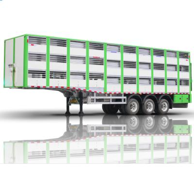 China Aluminum Semi Trailer Truck Transport Poultry Truck Trailer 3 Floors Animal Livestock Carrier for sale