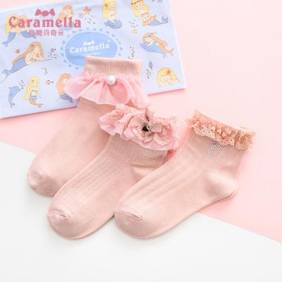 China High Quality Sustainable Kids Socks Lace Up Hot Pink Girls Teen Socks for sale