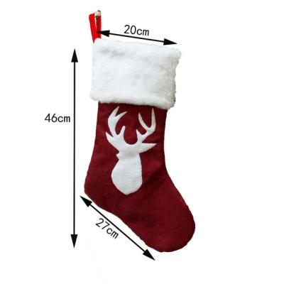 China New Chirstmas Decor Factory Design Gift Bag Elk Embroidery Christmas Stocking For Xmas Gifts Xmas Pendant for sale