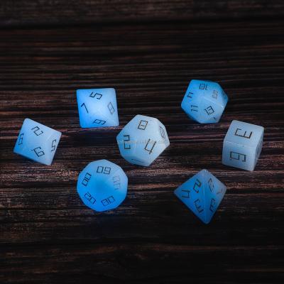 China Stone Customized Dice Synthetic Moonstone Light Blue Die Sets D4 D6 D8 D10 D12 D20 Dice Props Z08 for sale