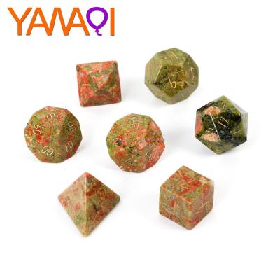 China Stone factory selling natural adult set 7 set polyhedral unakite dice bag dice z03 for sale