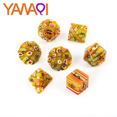 China 7pcs Dies Set Custom Die Cut Polyhedral Glass DND Yellow Dazzle Flower Dice Set Police or RPG Game 7PCS Z03 for sale