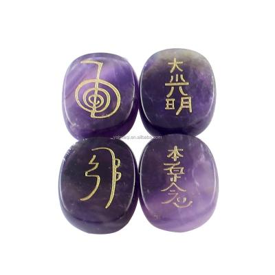 China Japan Aura Natural Crystal Japanese Symbol Set of Four Cho Ku Rei Sei Hei Kei Reiki Divination Energy Gemstone Etched Crafts for sale