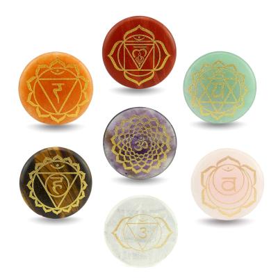 China Wholesale India Creative Natural Symbol Aura Crystal Healing Reiki 7 Chakra Carved Religious Yoga Chakra Jewelry Stone Set for sale