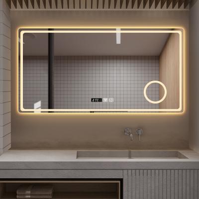 China Illuminated Led Digital Clocks 60*90cm 50*70cm Bath Dresser Mirror With Magnify And Led Backlight for sale