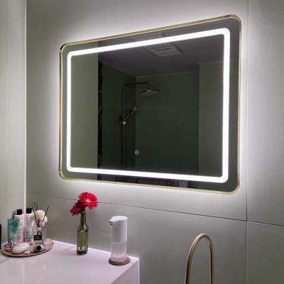 China Luminous Android Smart Demister Bathroom Cosmetic Led Mirror With Lamp And Time Display for sale