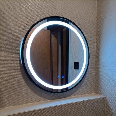 China Hotel Bathroom Framed Touch Light Switch Led Vanity Dressing Smart Mirror for sale