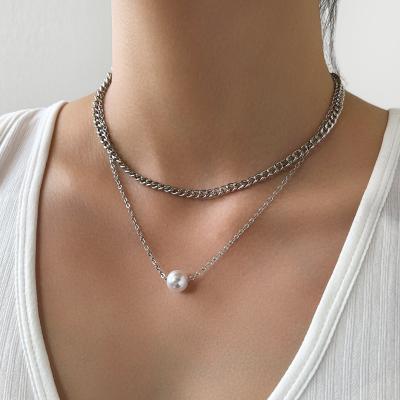 China Vintage Sindlan Fashion Necklace Jewelry Ribbon Pearl Personality Wedge Pendant Layered Necklace For Women for sale