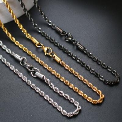 China Sindlan Hot Sale 3mm Hip Hop Stainless Steel Twist Chain Necklace Stainless Steel Gold Punk Necklace for sale