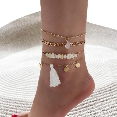 China Vintage Sindlan 4Pcs/set New Arrival Boho Summer Anklet Chain Gold Plated Anklets Luxury Foot Jewelry For Women for sale