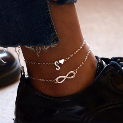 China ALLOY Fashion Heart Initial Foot Letter Anklet Tiny Tasty Chain Personalized Name Jewelry Accessories As Couples Gifts for sale