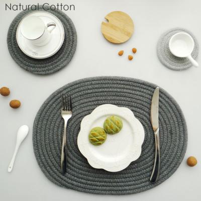 Cina Sustainable Decor Round Cotton Woven Dining Heat Resistant Nordic Table Mats And Coasters For Hotel Party Home Kitchen in vendita