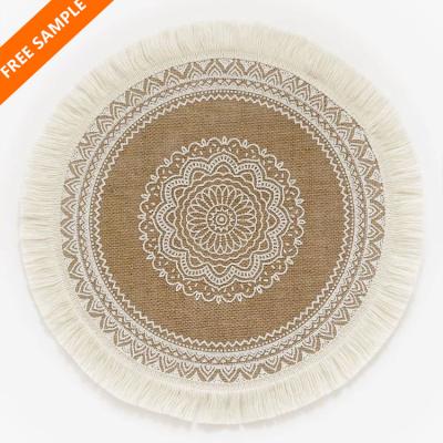 중국 Oilproof Natural Luxury Handmade Woven Cotton And Lace Round Macrame Linen Table Mat 판매용