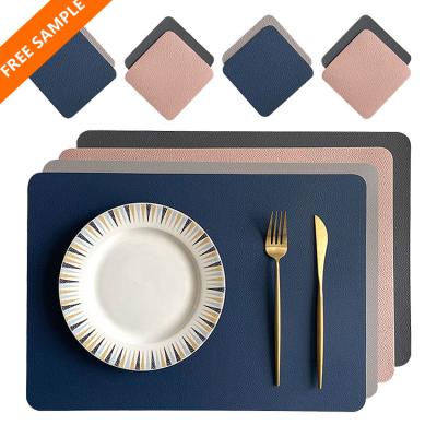 China Sustainable Hot Selling Luxury PU Leather Two Tone Rectangle Dining Place Mat Table Mat en venta