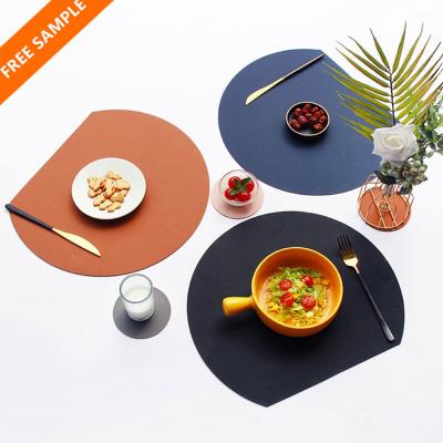 China Viable hot sale double sided semicircle factory price PU dining table place mat luxury leather set Te koop