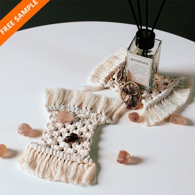 中国 Boho Sustainable Nordic Indian Christmas Table Decor Luxury Wedding Handmade Cotton Knit Coffee Beverage Candle Tassels Mug Mat Macrame Coaster 販売のため